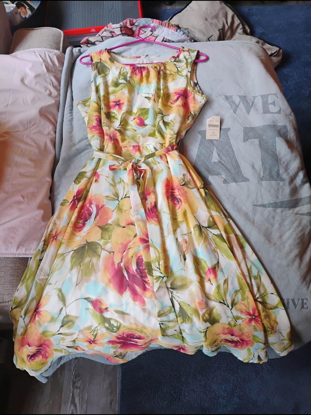 Coldwater Creek Floral Fit-and-Flare Dress in Yellow, Pink, Green